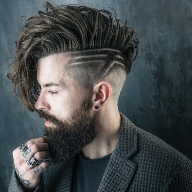 Undercut long en Comb Over + Design - Coupe de cheveux homme