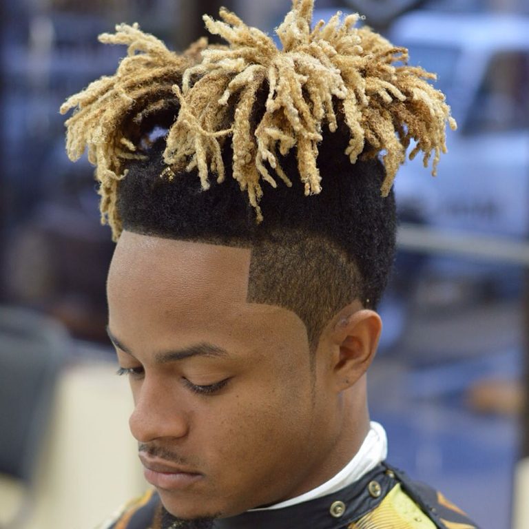 Dreadlocks attachées en chignon + coloration + Contours