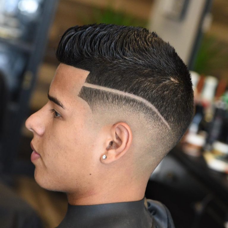 Quiff + Raie + Dégradé bas