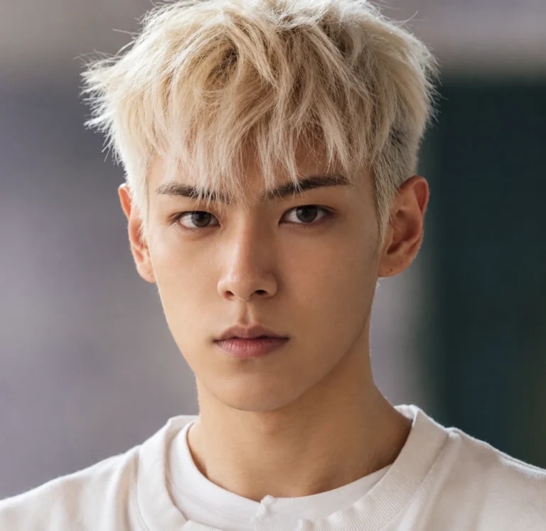 Frange blonde effilée au niveau des sourcils