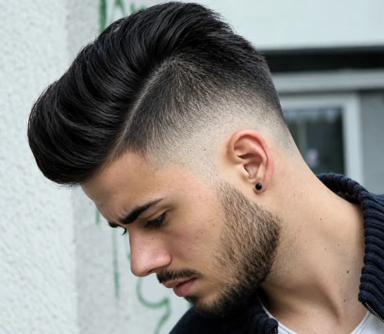 Pompadour sombre et transition courte