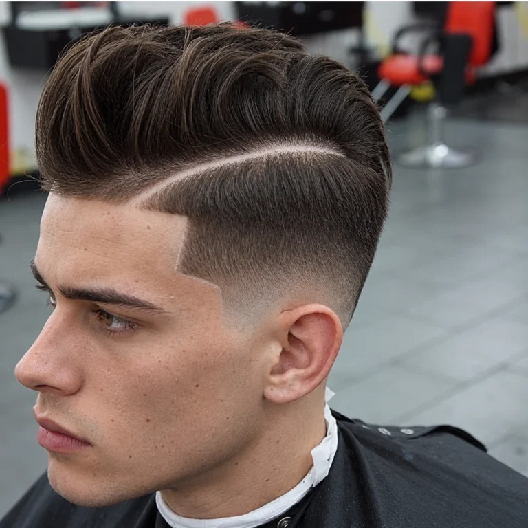 Pompadour avec raie rasée latérale