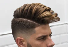 Pompadour rockabilly avec mèches claires