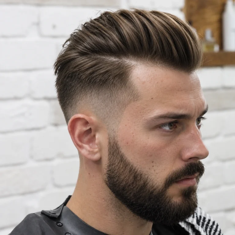 Pompadour texturé brun et barbe courte