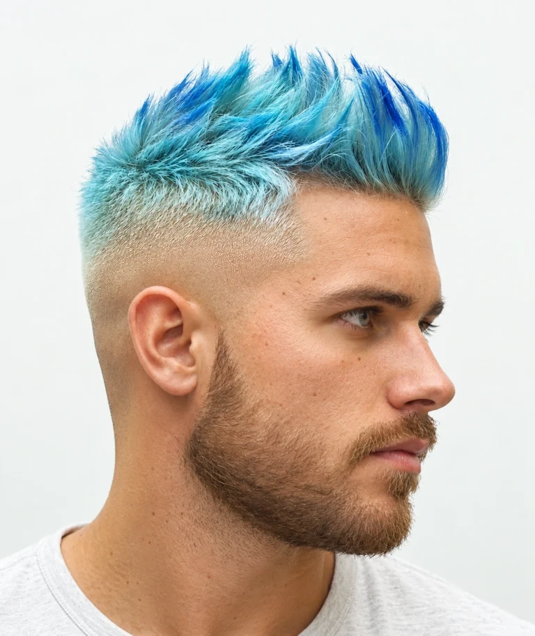 Quiff bleu turquoise sur côtés courts