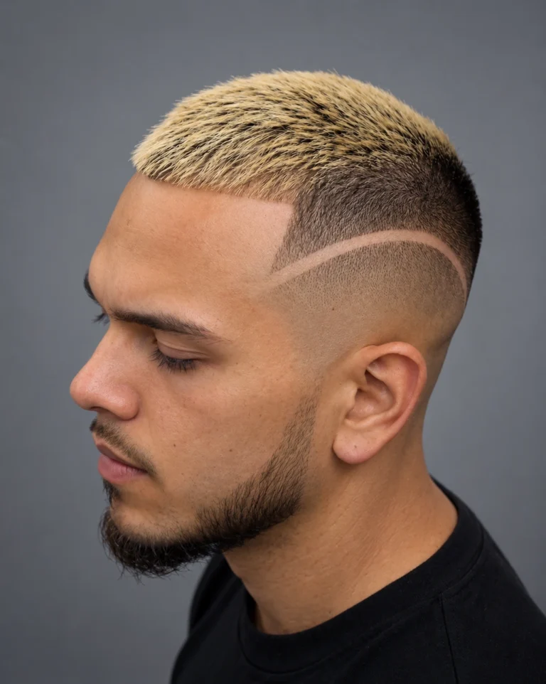 Dessus blond et ligne rasée oblique