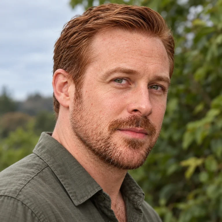 Barbe rousse courte avec joues transparentes et moustache plus fournie