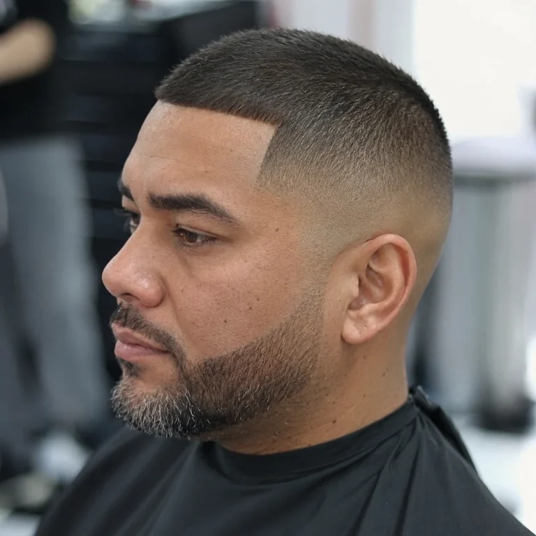 Buzz cut + Dégradé haut + Barbe déconnectée