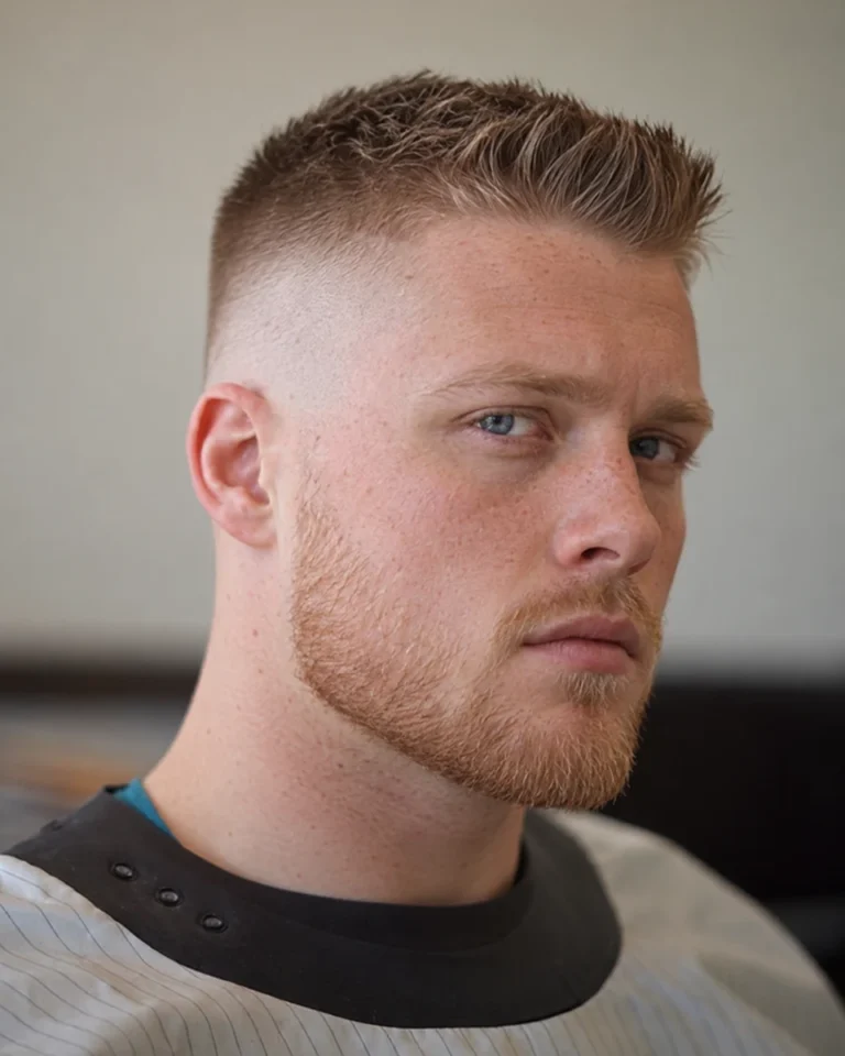 Crew cut blond avec côtés dégradés
