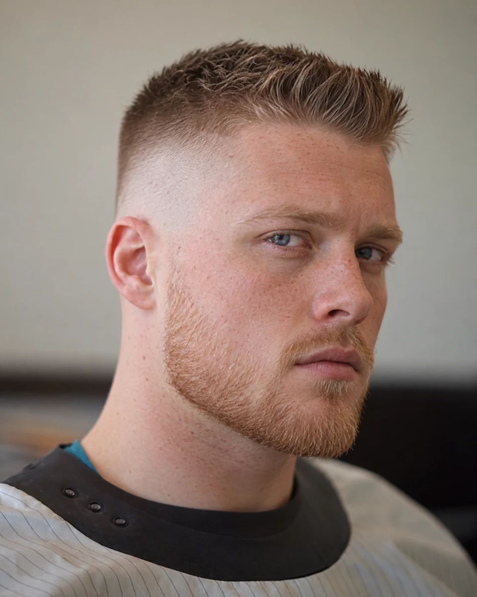 Crew cut blond avec côtés dégradés