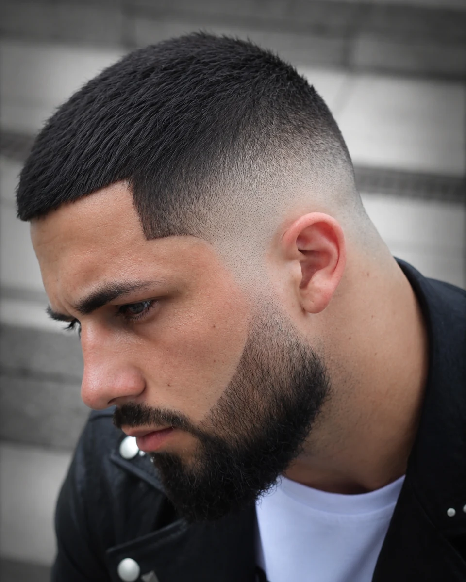 Crew cut + Dégradé à blanc + Contours