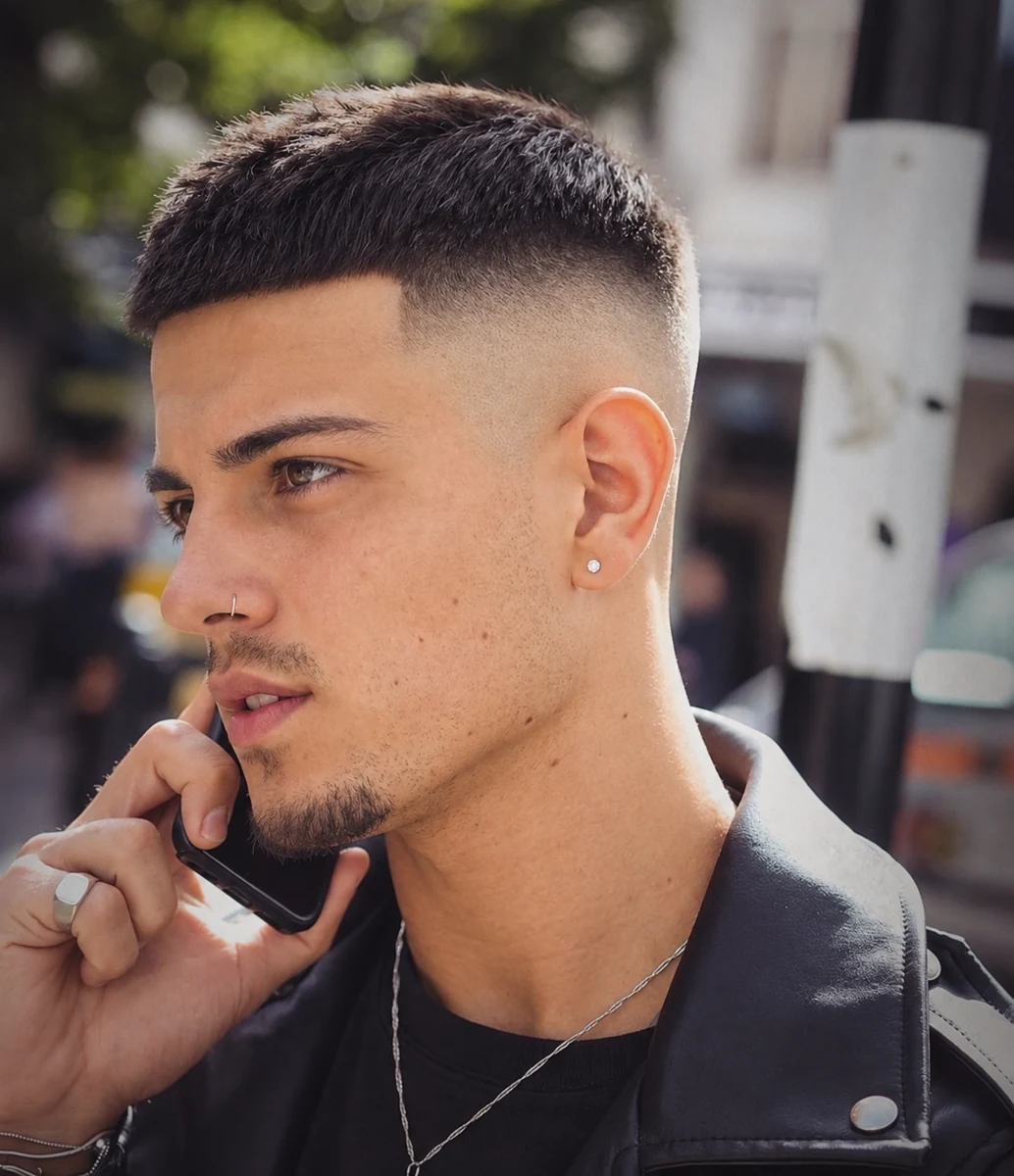 Crew cut + Dégradé haut à blanc