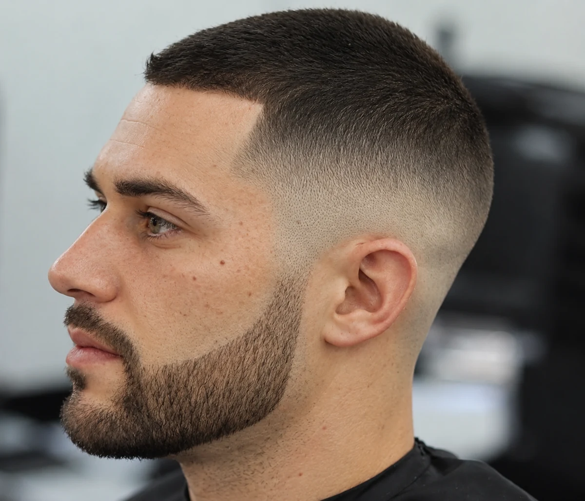 Crew cut + Dégradé moyen à blanc
