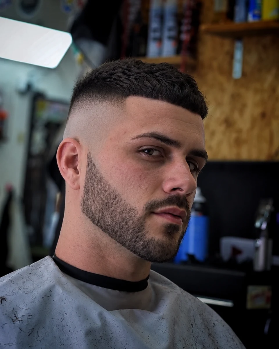 Crew cut + Dégradé haut + Barbe déconnectée