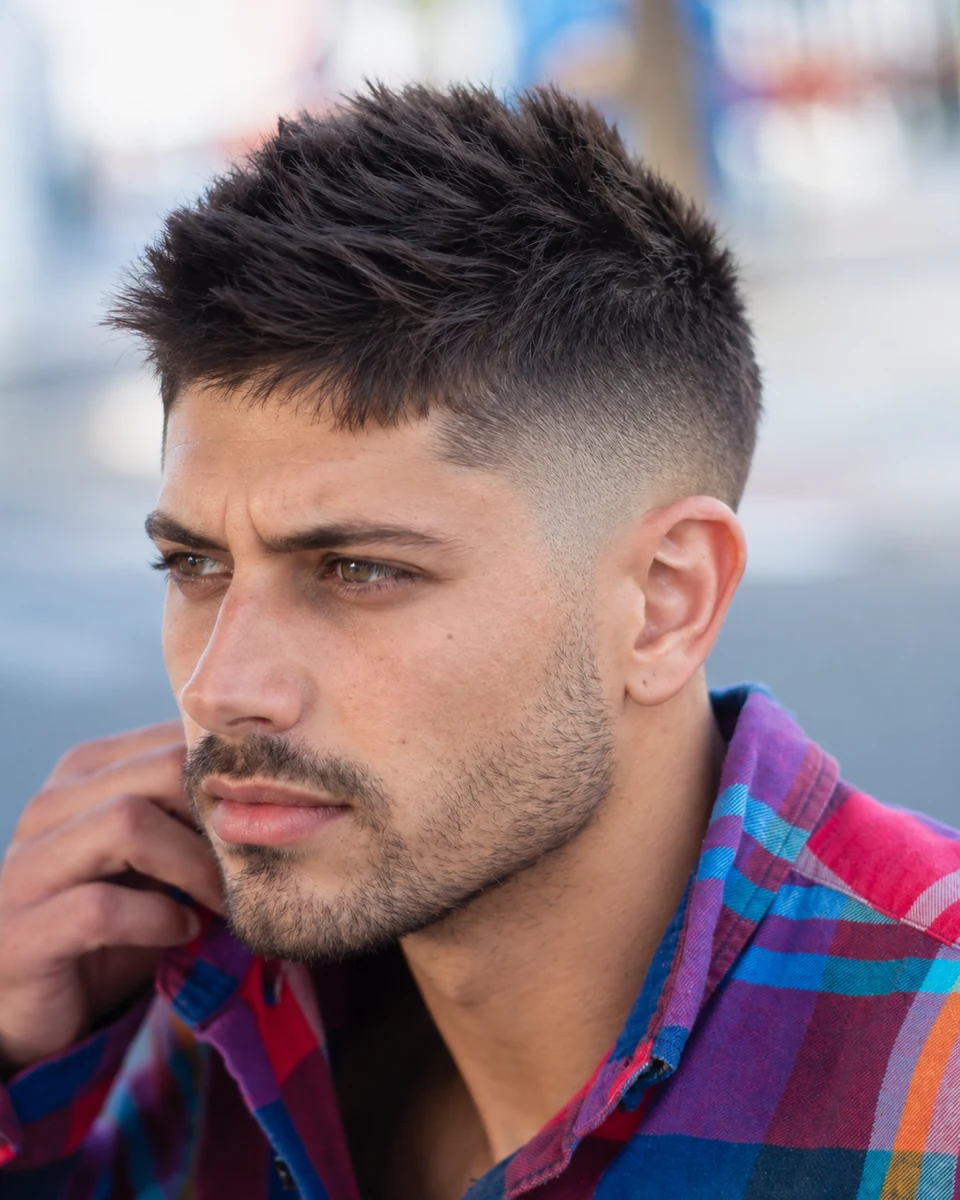Quiff hérissé + Dégradé moyen