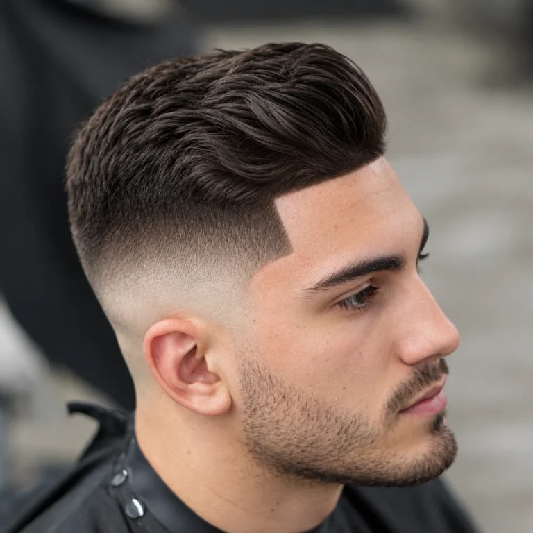 Pompadour texturé + Dégradé à blanc + Contours