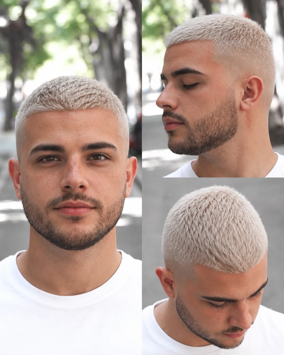 Crew cut texturé + Cheveux décolorés