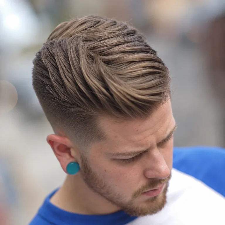 Pompadour blond texturé vu du dessus
