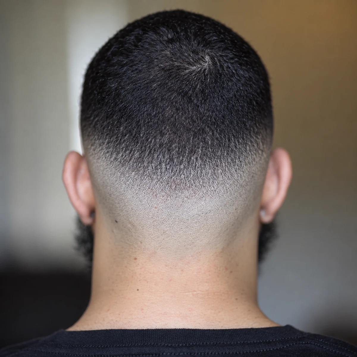 Cheveux courts avec dégradé à blanc à la nuque