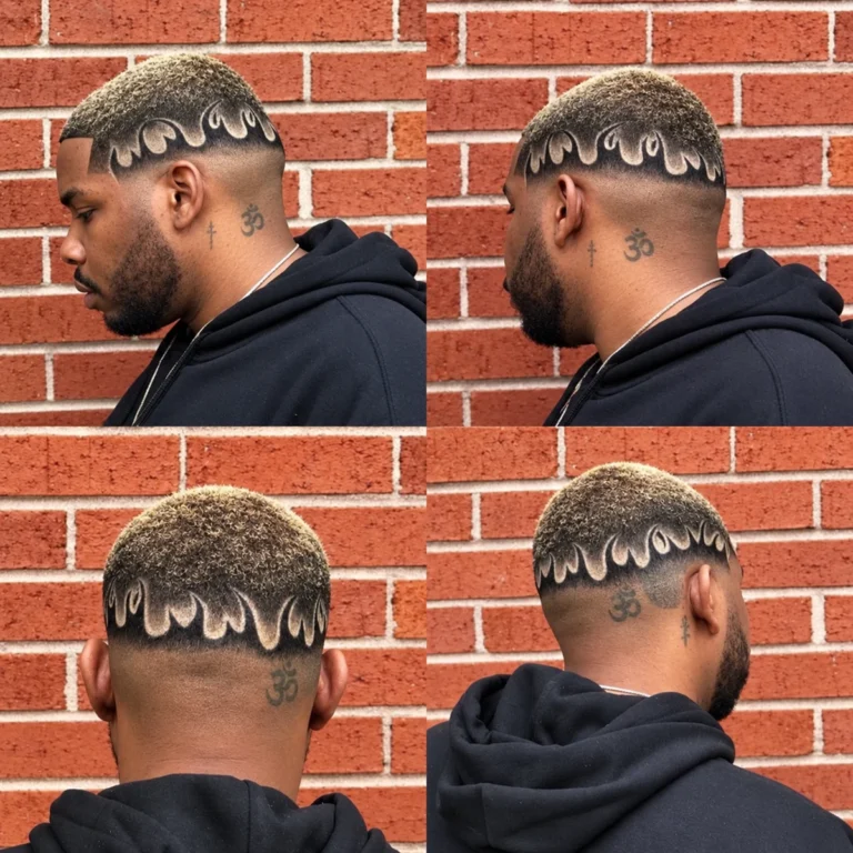 Cheveux courts avec motif de flammes rasées