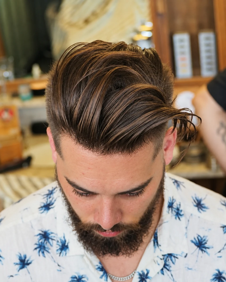 Undercut avec cheveux longs balayés sur le côté