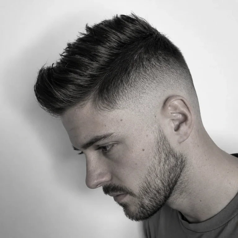 Quiff texturé avec dégradé haut en noir et blanc