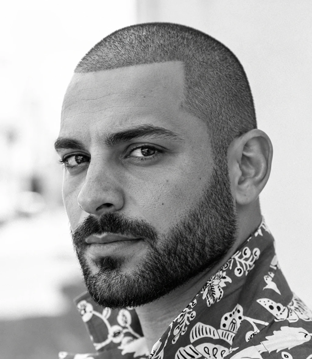 Buzz cut uniforme avec barbe courte