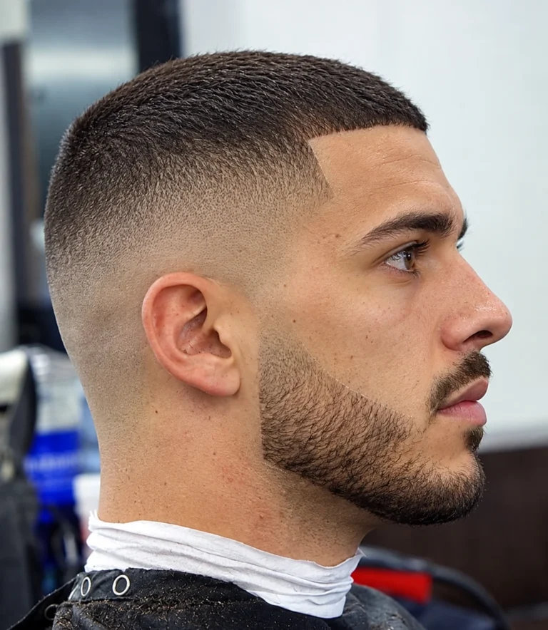 Buzz cut dense avec dégradé haut