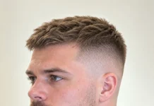 Crew cut brun avec dessus légèrement relevé