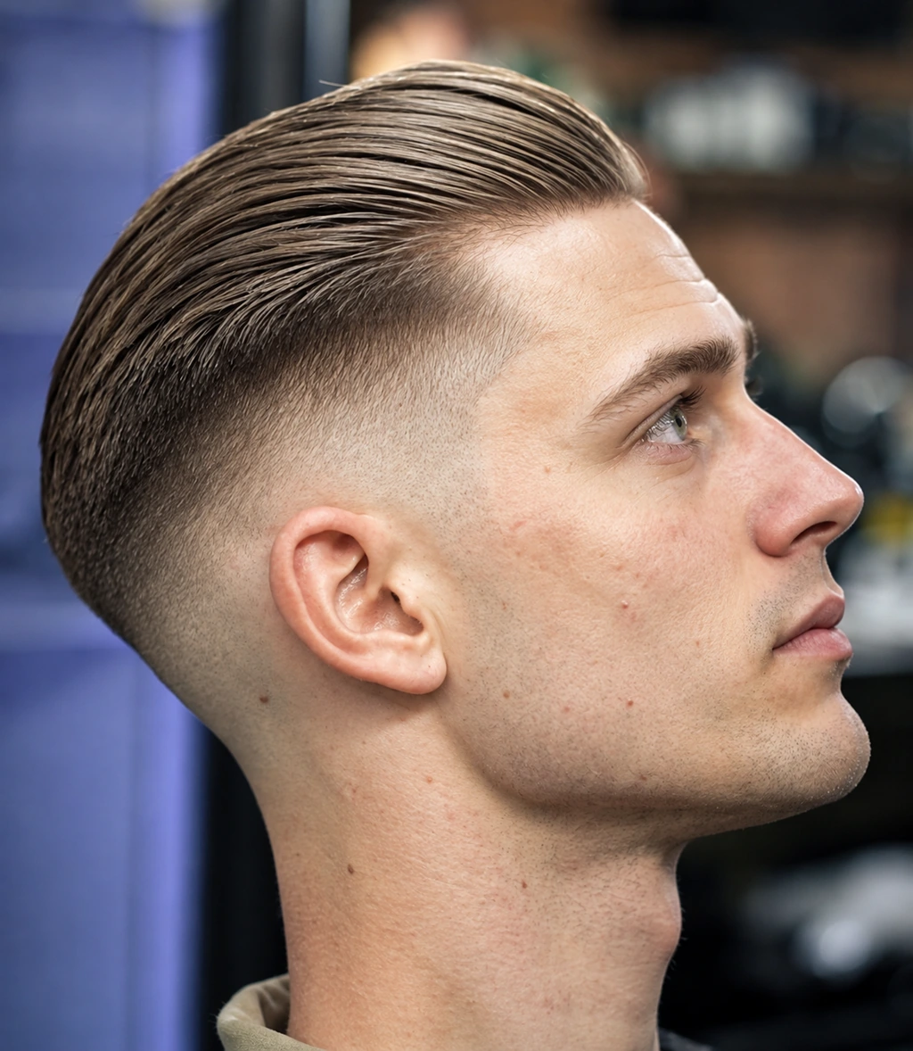 Cheveux courts peignés en arrière avec dégradé