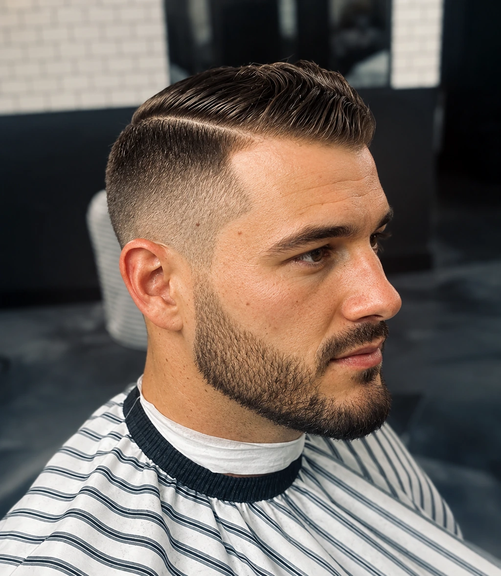 Raie latérale courte avec barbe taillée