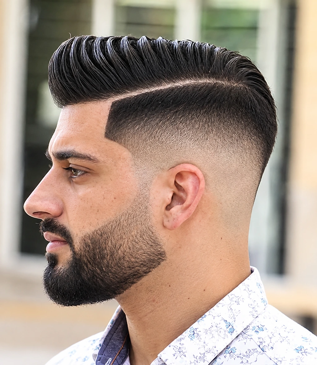 Comb over avec raie rasée et dégradé