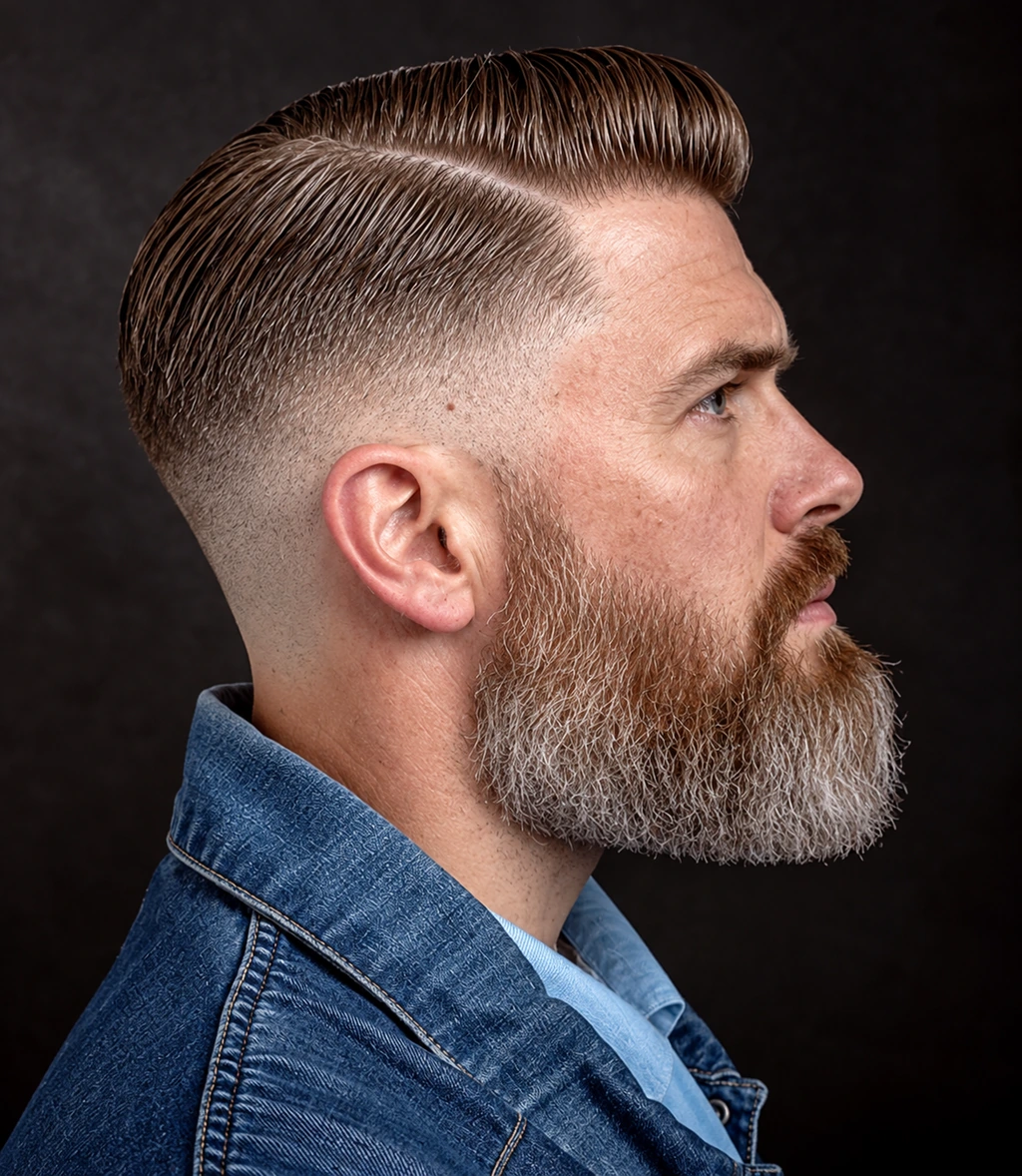 Coupe de côté avec longue barbe poivre et sel