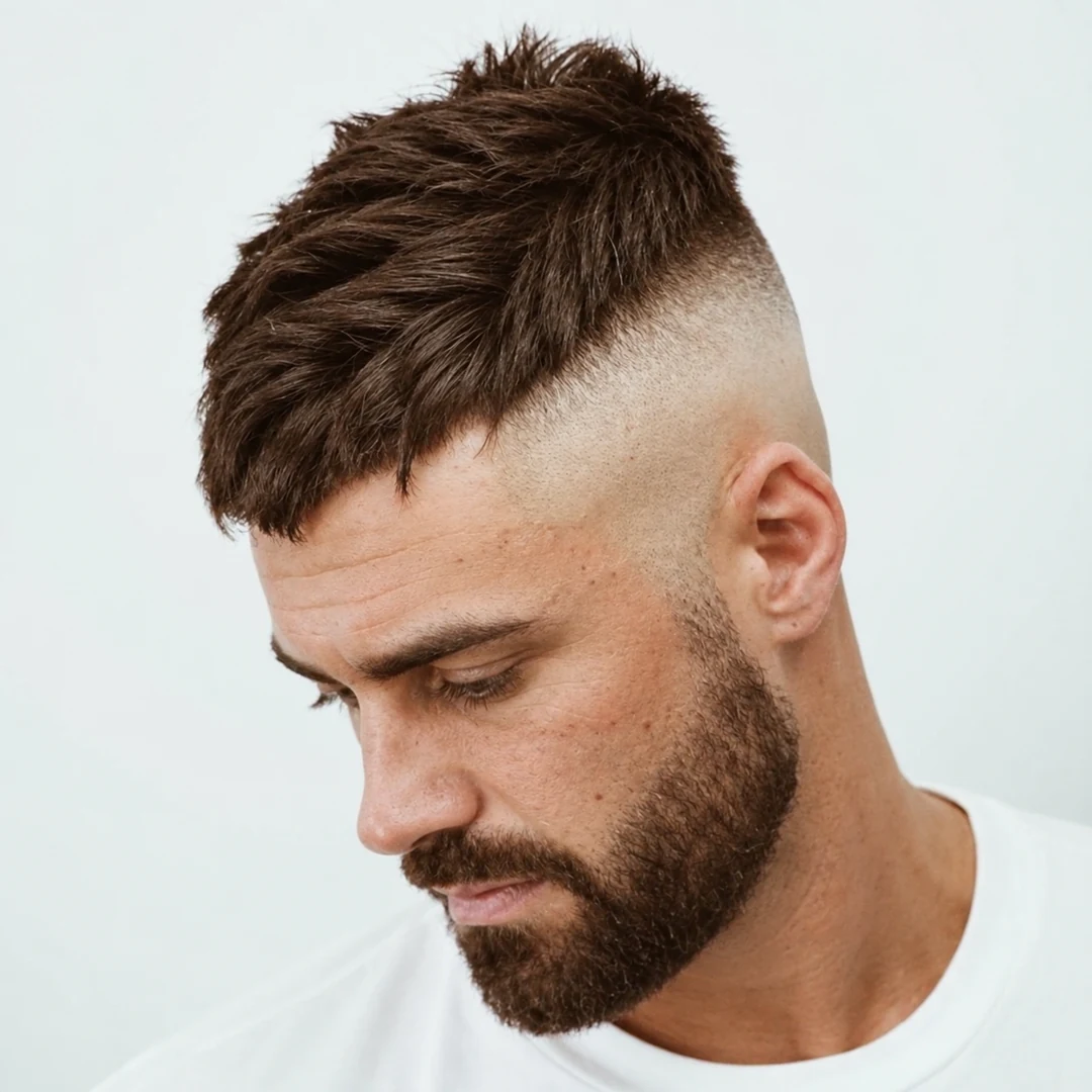 Crop brun texturé avec dégradé haut à blanc et barbe