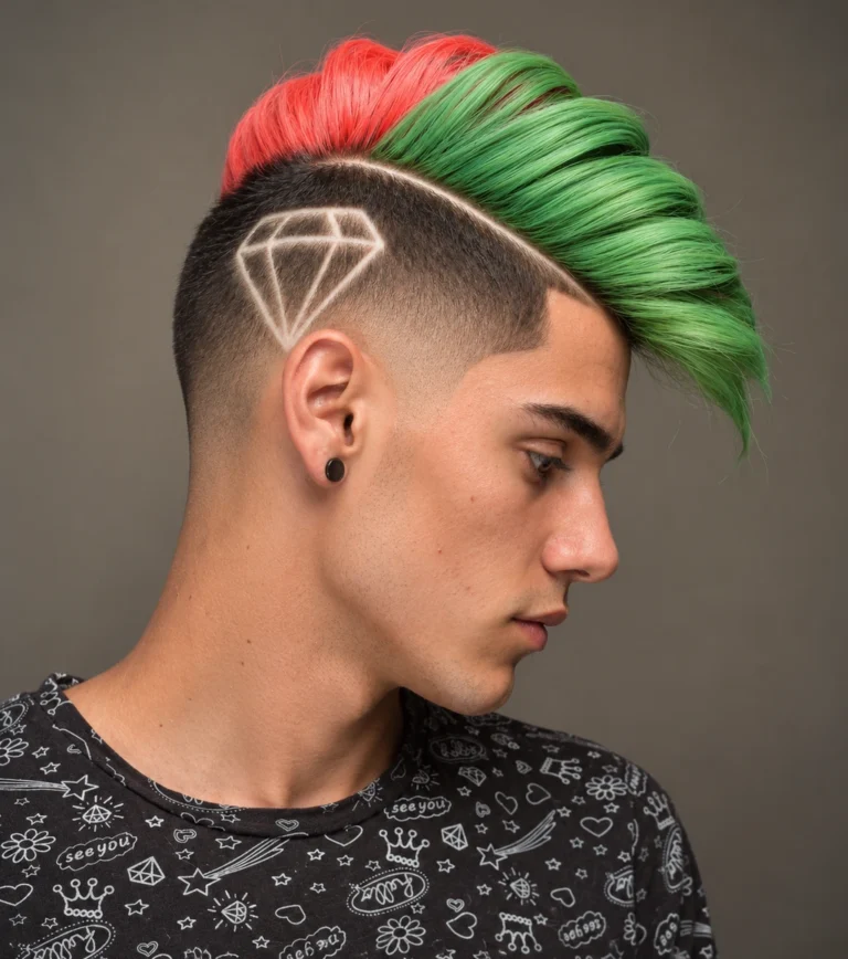 Quiff vert et rouge avec diamant rasé