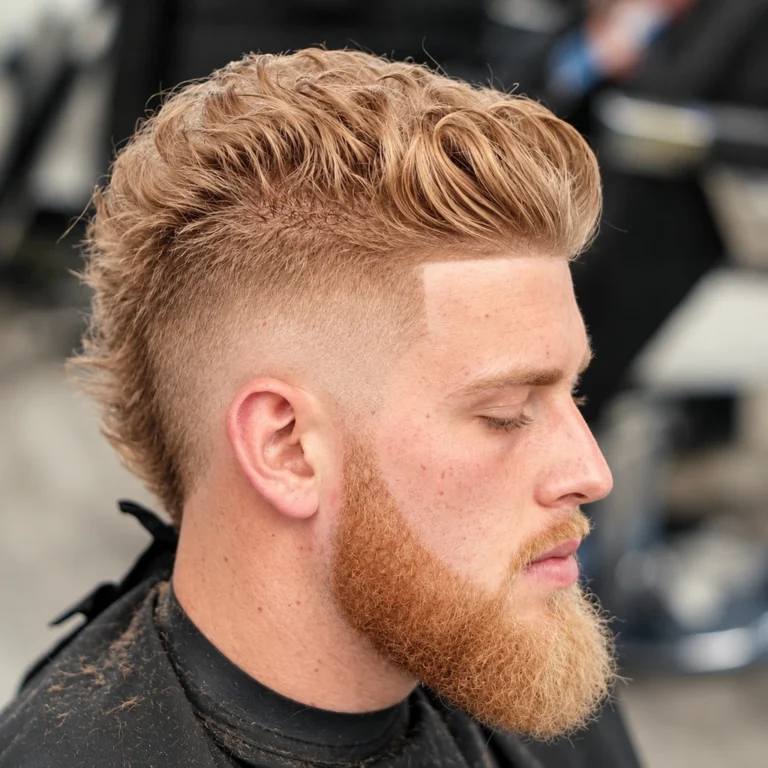 Volume cuivré ondulé avec barbe rousse