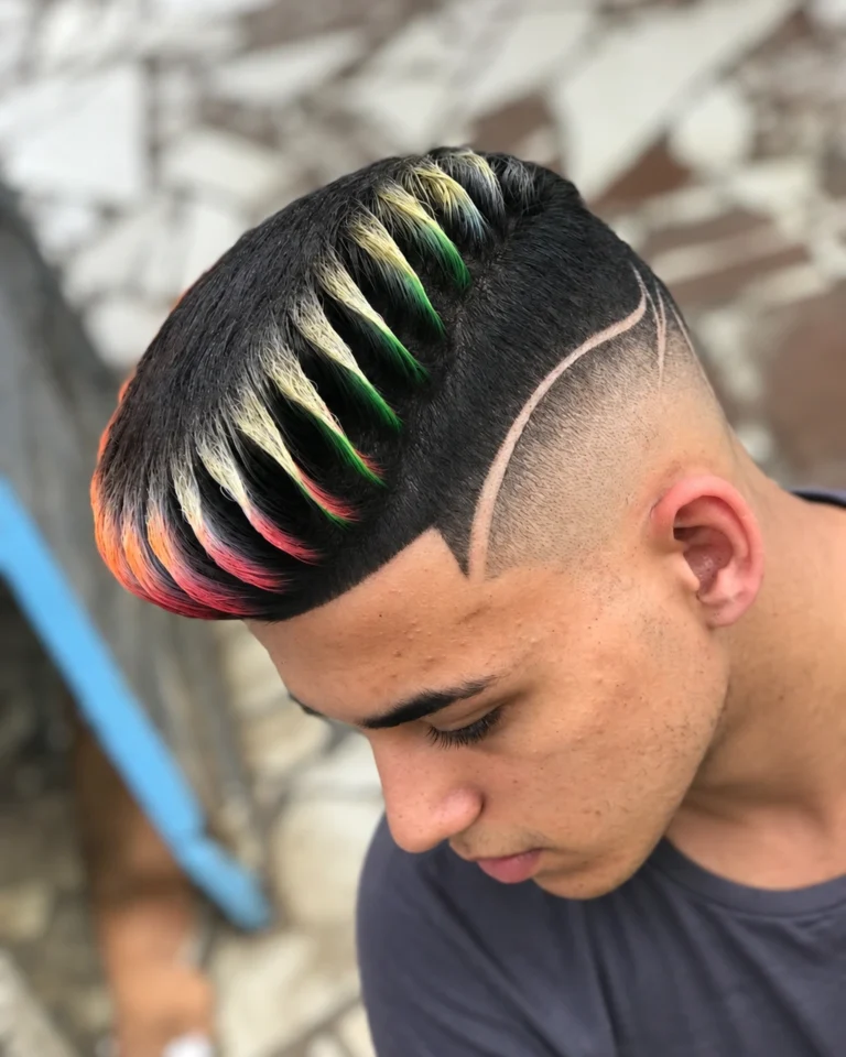 Crop arrondi à mèches multicolores