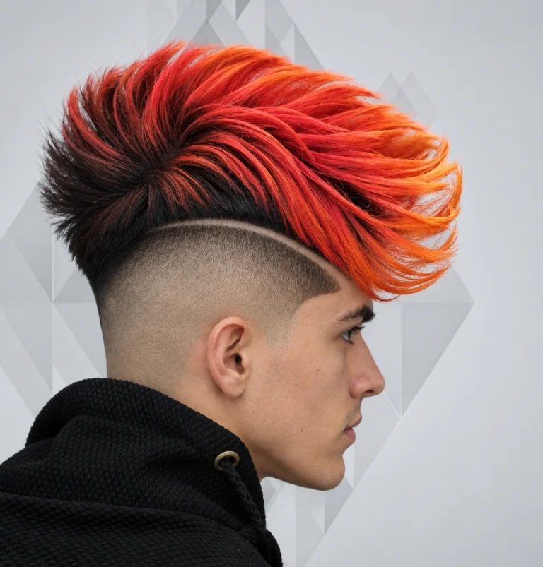 Quiff orange balayé sur le côté et contour sombre