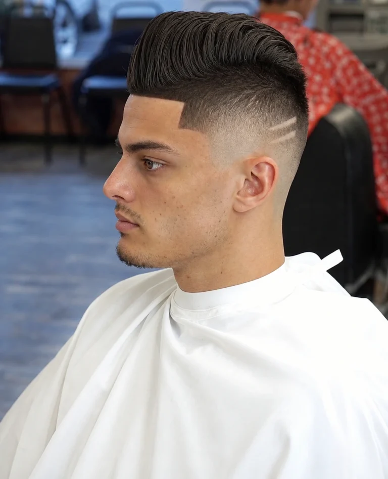 Quiff lissé avec angle frontal carré