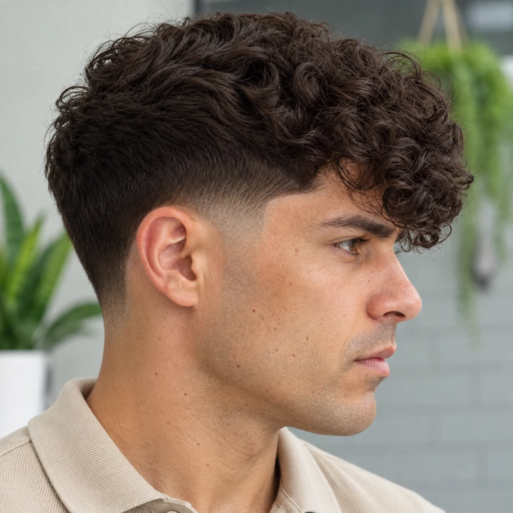 Boucles brunes sur le front et fondu doux près de la tempe
