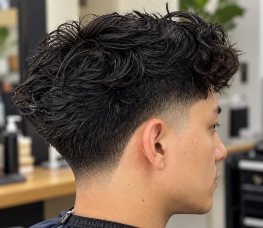 Vue arrière de cheveux ondulés épais avec fondu bas à la nuque