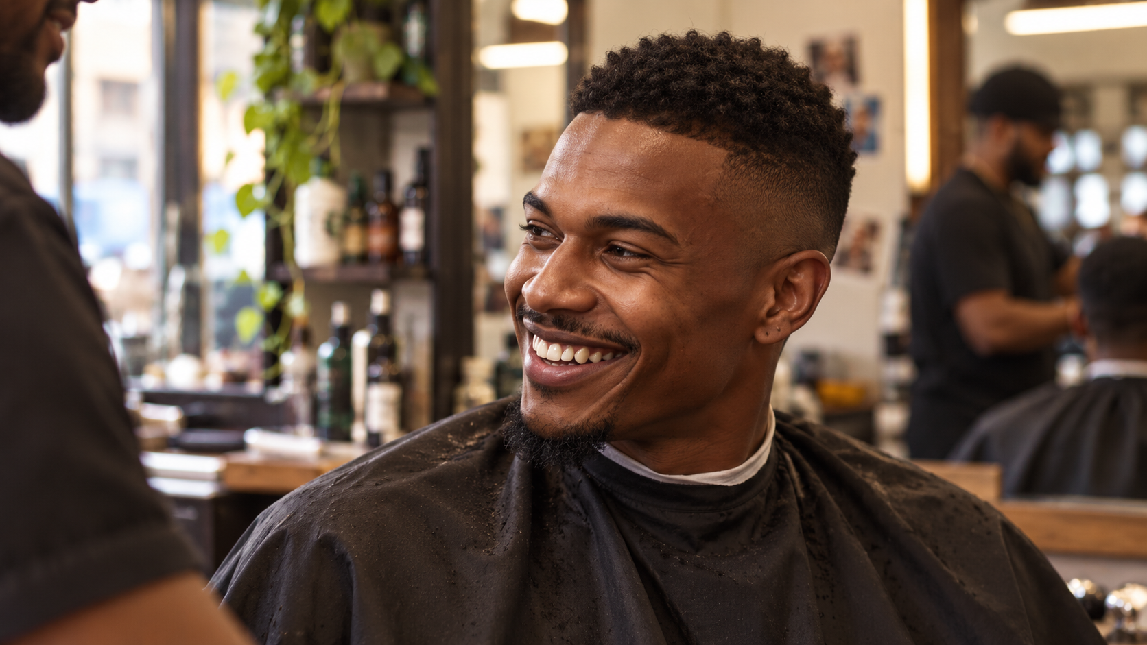 Homme aux cheveux courts et dégradé dans un salon de quartier